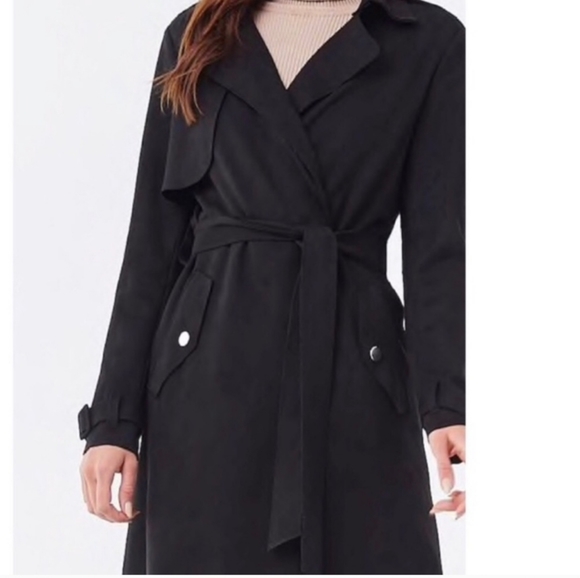 Faux Suede Trench Coat- Black 🖤 - Picture 4 of 9